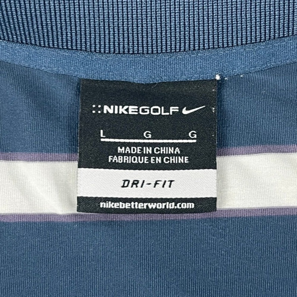 Nike Men Large Blue Striped Polo Shirt Dri-Fit Golf Performance Short Sleeve - Picture 3 of 7